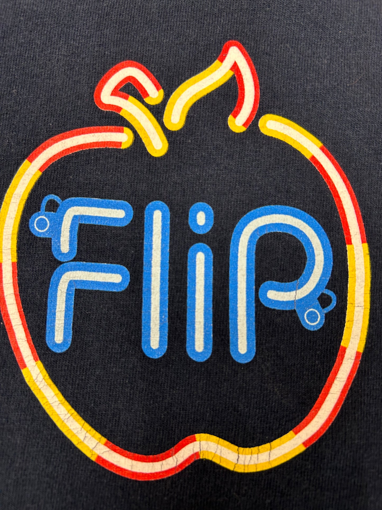 Vintage Flip Skateboards Mark Appleyard Neon Apple Graphic Skate Tee Skateboarding Large 21.75x29.5 Inches Navy