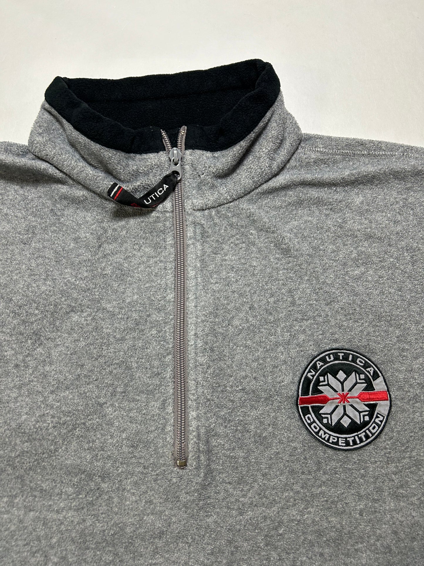 Vintage 90s Nautica Competition 1/4 Zip Fleece Pullover Made In USA Gray M/L Fit 24.25x27.5 Inches