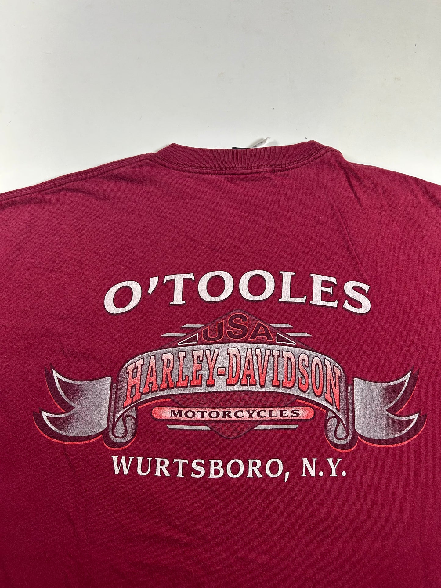 Vintage 2000s Harley Davidson O’Tooles Wurtsboro, NY Tee XL 23.75x30 Inches As Is Maroon