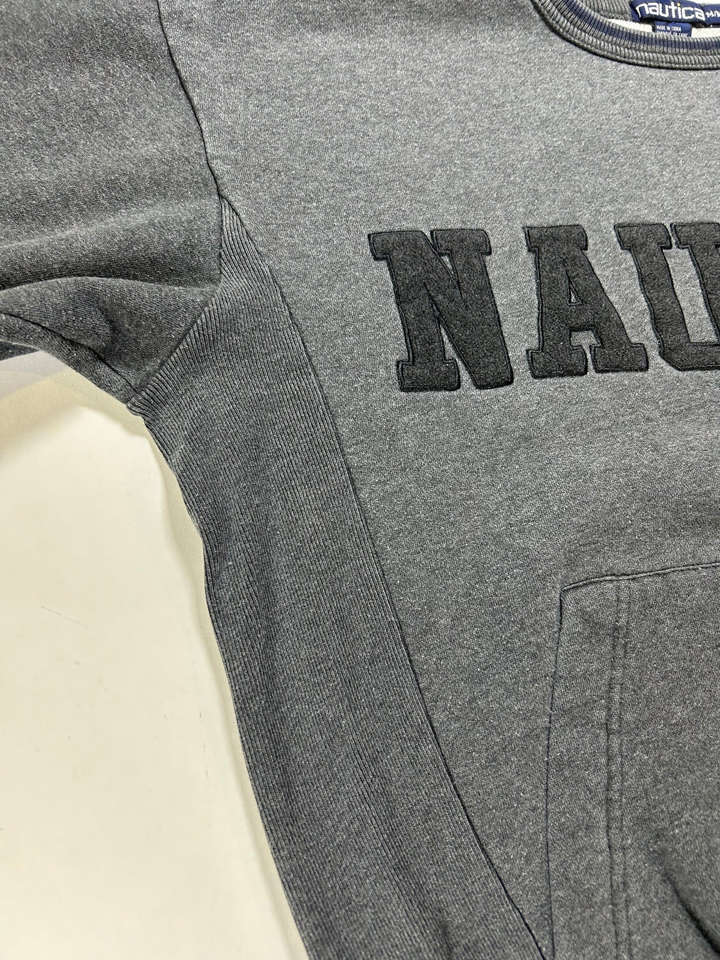 Vintage Nautica Spell Out Crewneck Sweatshirt With Pockets Gray Medium 25x25.25 Inches