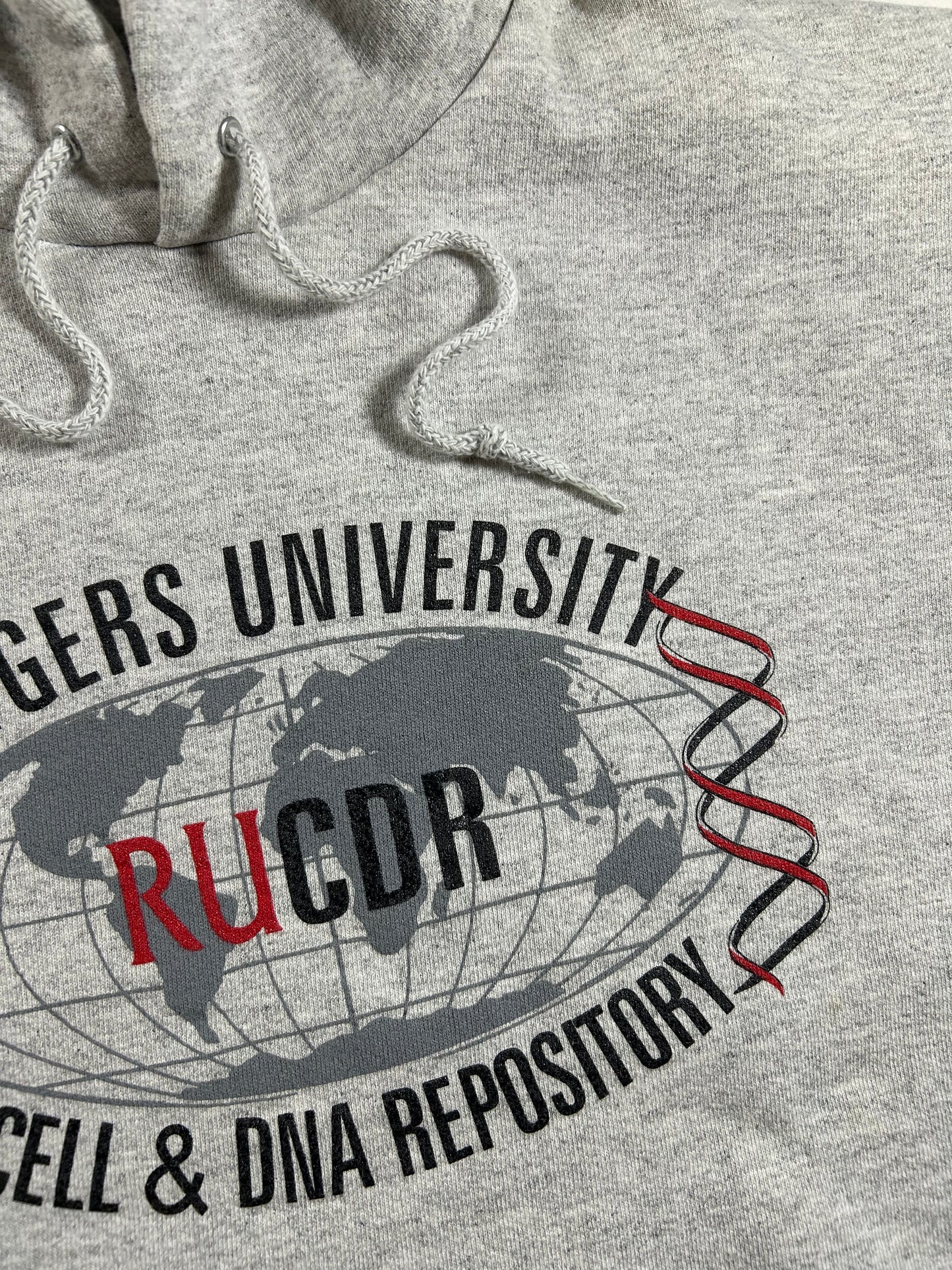 Vintage Rutgers University Cell & DNA Repository College Hooded Sweatshirt Medium/Large Fit 23.5x25.25 Inches Gray