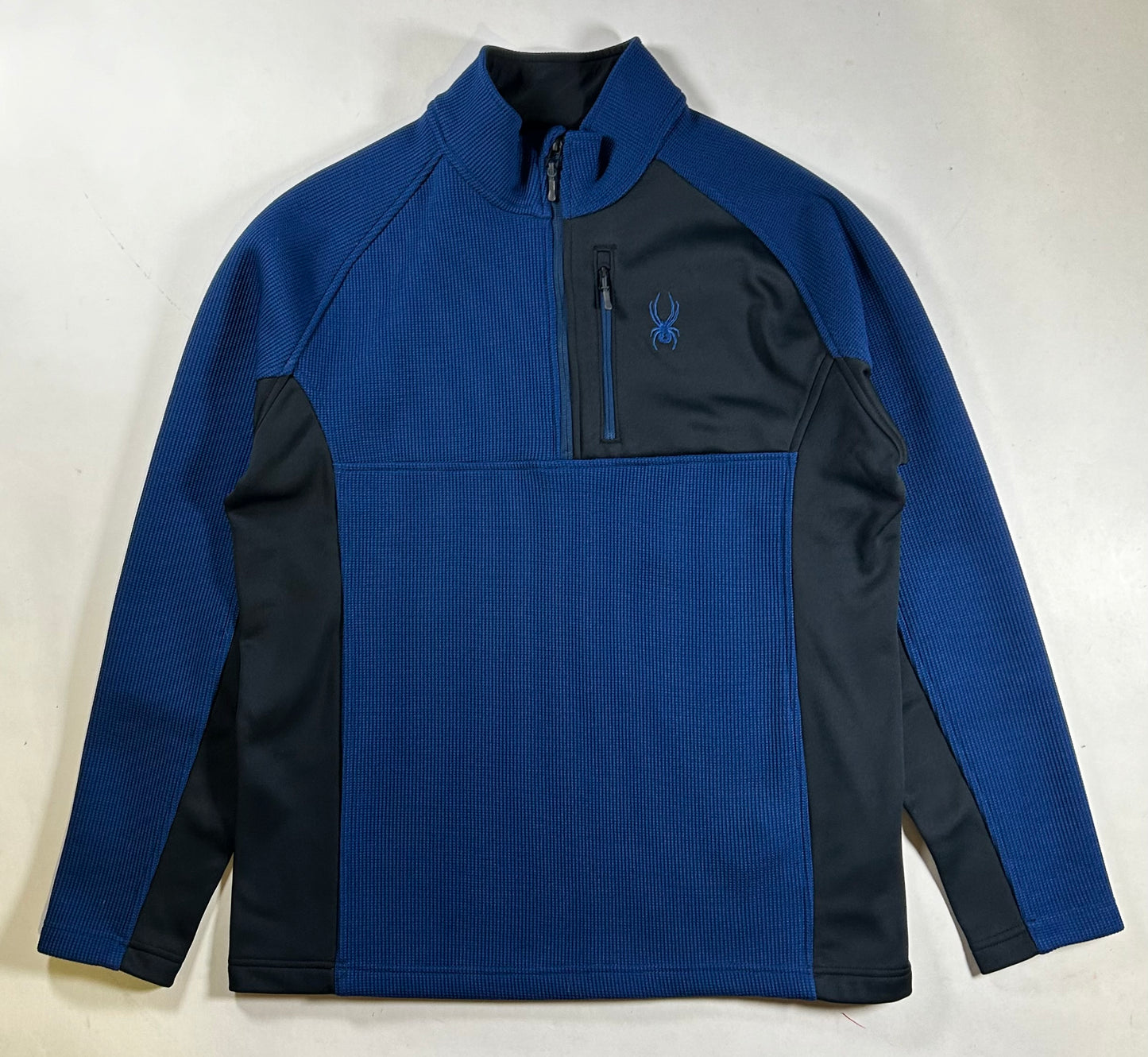 Spyder 1/4-Zip Knit Pullover Jacket Sweater Blue/Black Men’s XL 24.25x30.5 Inches F22
