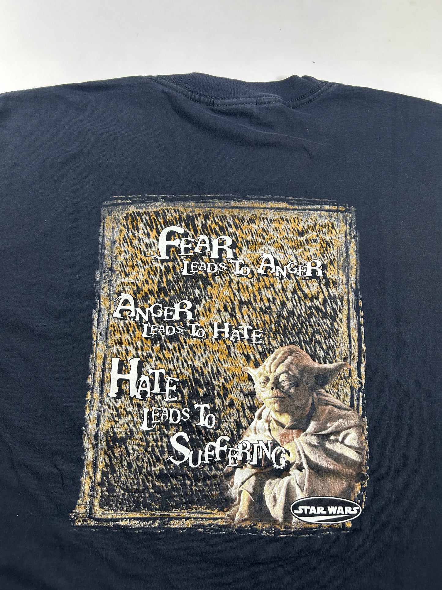 Vintage Star Wars Yoda Wise Words Fear Is The Path To The Dark Side Promo Tee Large 21x29.75 Inches Black