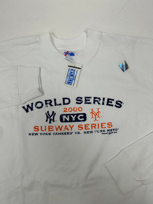 Vintage Majestic 2000 MLB Subway Series World Series NYC New York Yankees Vs. New York Mets Long Sleeve Tee XL White Brand New With Original Tag & Sticker