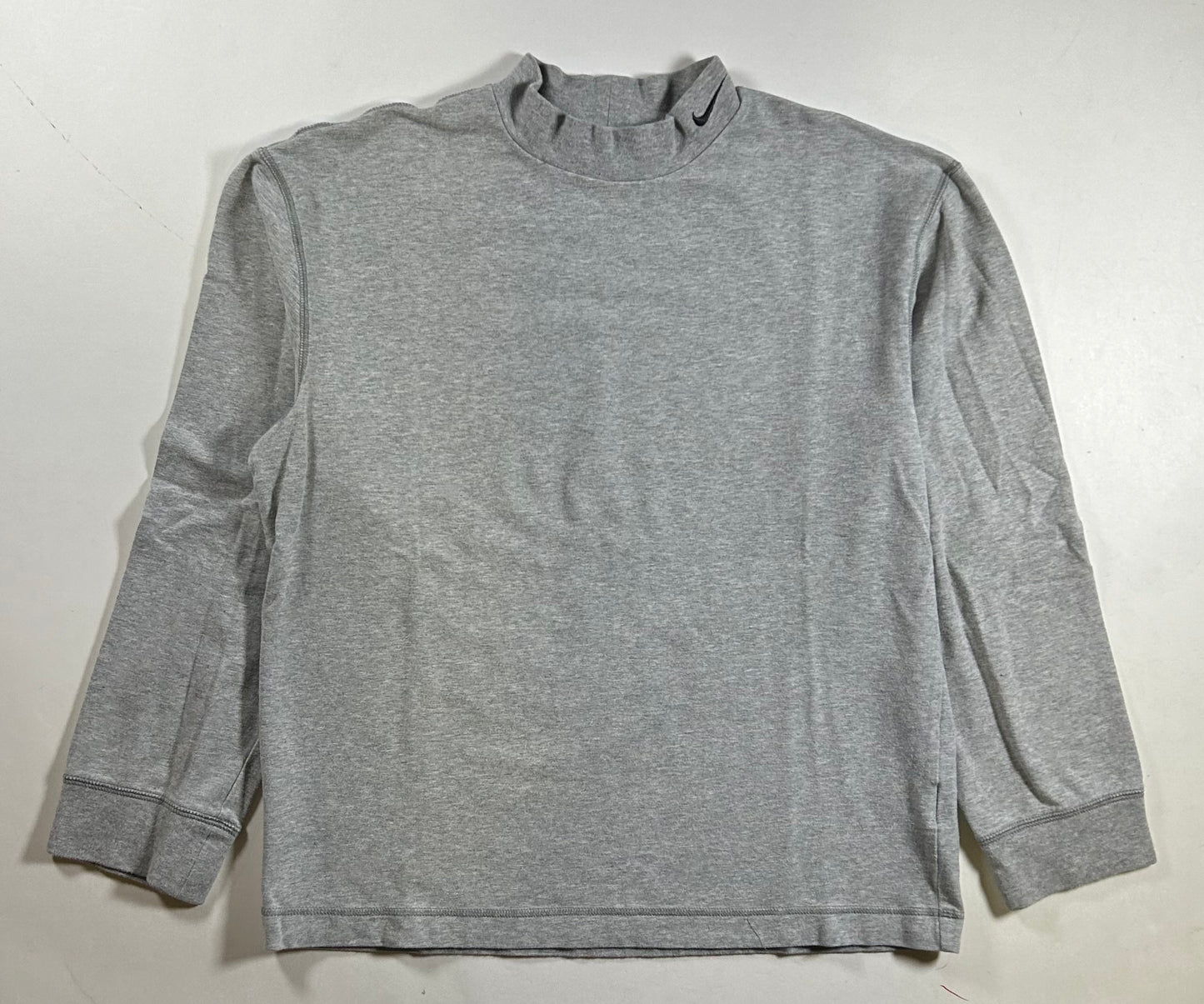 Vintage 00s Nike Swoosh Embroidered Mock Neck Long Sleeve Shirt Small 20.5x24.5 Inches Gray