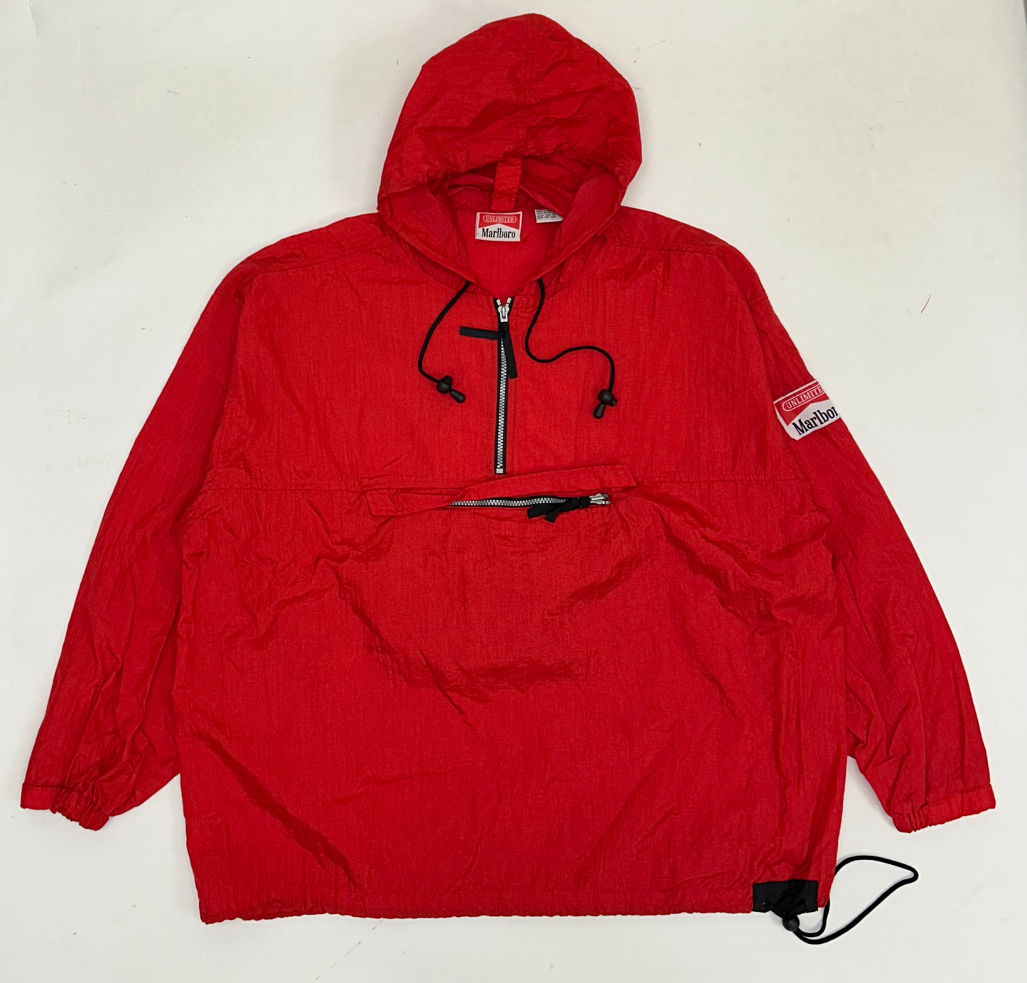 Vintage 90s Marlboro Unlimited Packable Windbreaker Jacket Red Clean XL 28.5x30.75 Inches
