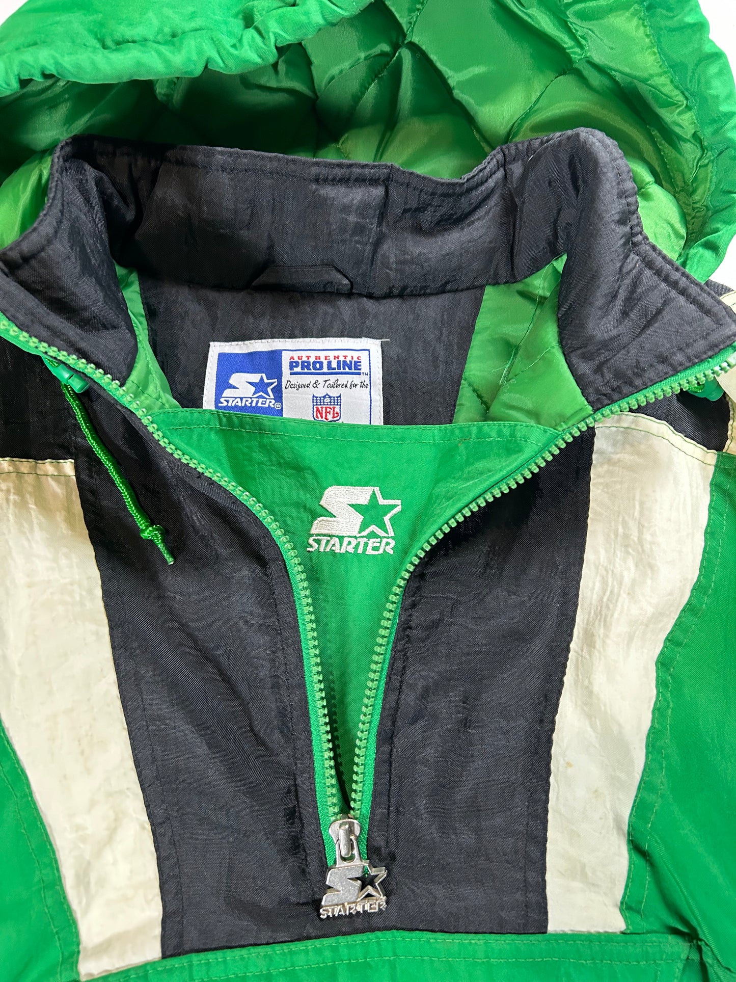 Vintage 90s Starter Authentic Pro Line New York Jets NFL Pouch Pullover Puffer Jacket XL 25.5x29.25 Inches