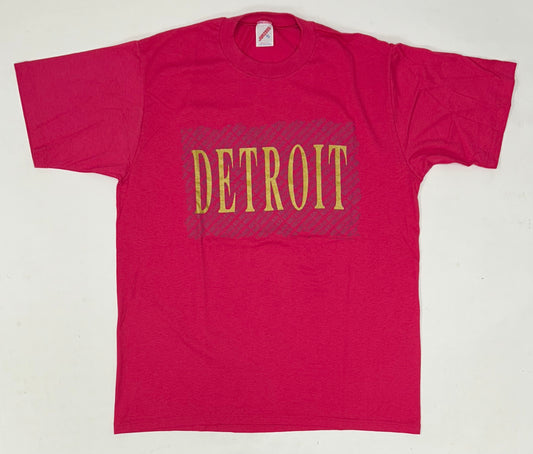 Vintage Detroit Michigan Destination Tee Pink Jerzees Tag 50/50 Blend USA Large Fit 21.5x28.5 Inches