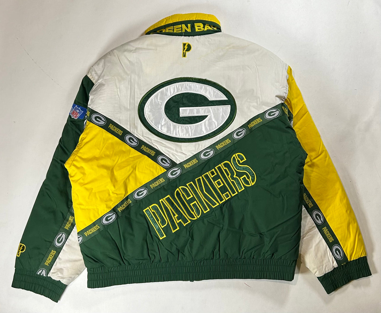 Vintage 90s Pro Player By Daniel Young Green Bay Packers NFL Zip Up Puffer Jacket Large 27.5x28 Inches As Is Has Wear