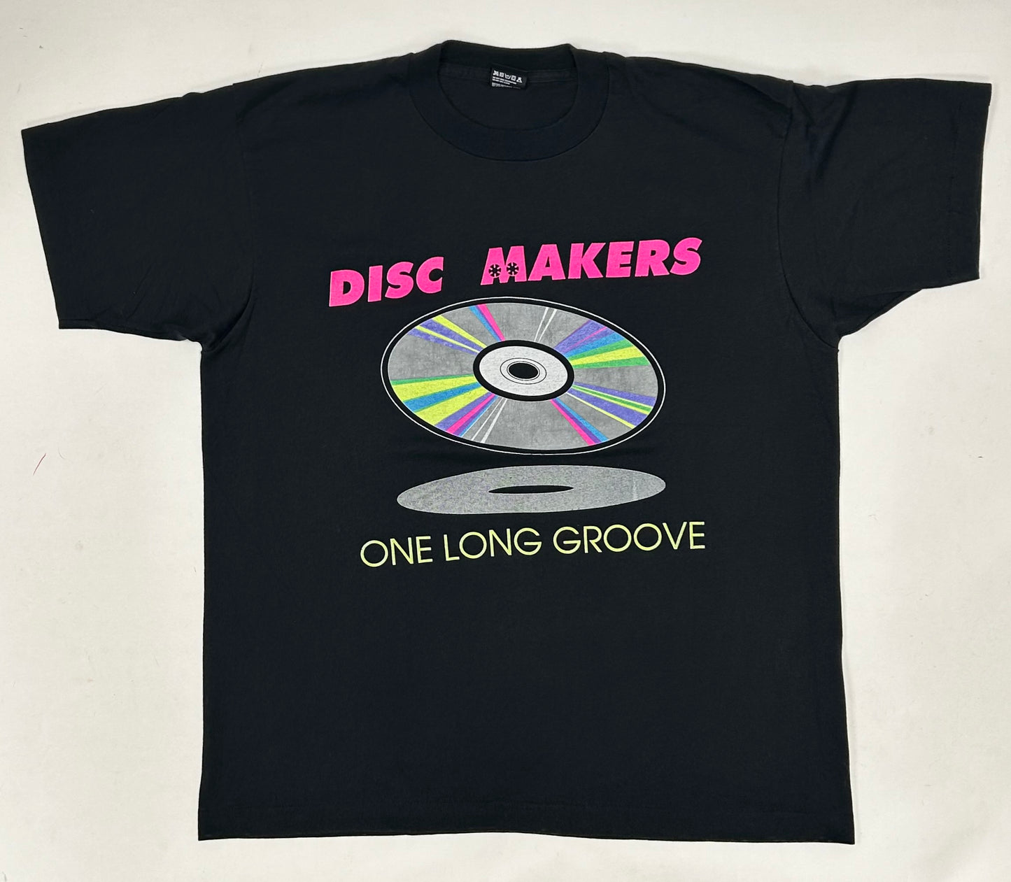 Vintage Disc Makers One Long Groove T-Shirt Black Single Stitch CD Music Tee XL 23.25x28.75 Inches