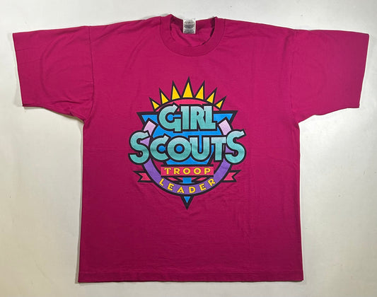 Vintage 90s Girl Scouts Troop Leader Cookies Pink Graphic T-Shirt XL 23.75x29 Inches As Is Has Wear