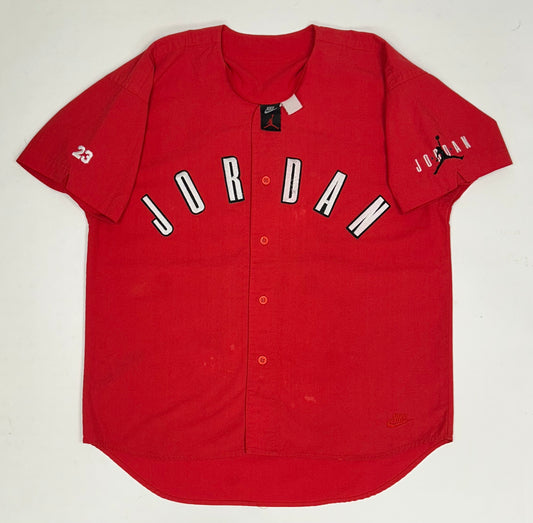 Vintage Nike Air Jordan 'Spellout Logo' Baseball Jersey Red 1991 Rare XL/L Fit