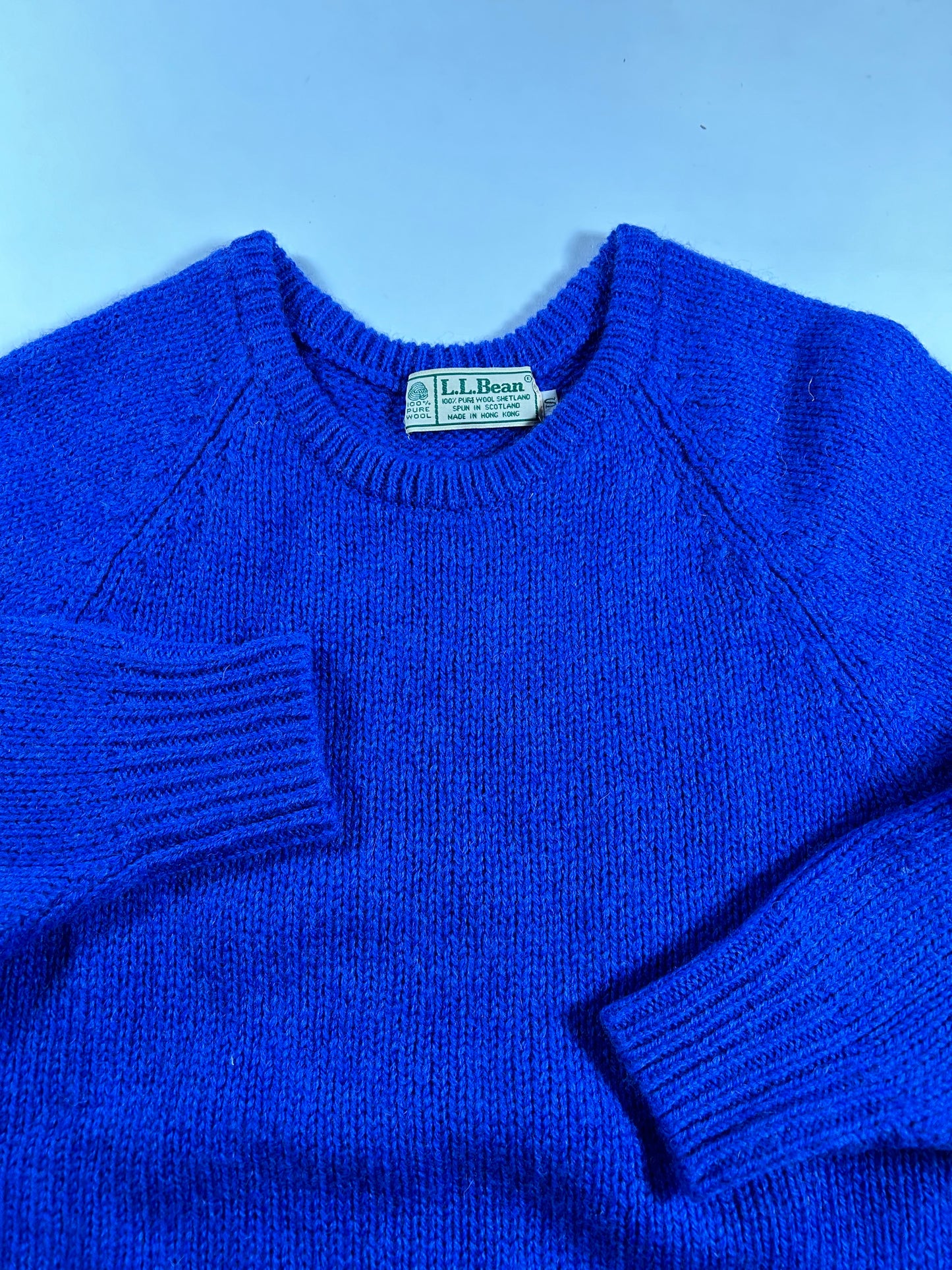 Vintage L.L. Bean Sweater Blue Knit Crewneck Shetland Pure Wool Women’s Small 18.5x26.25 Inches