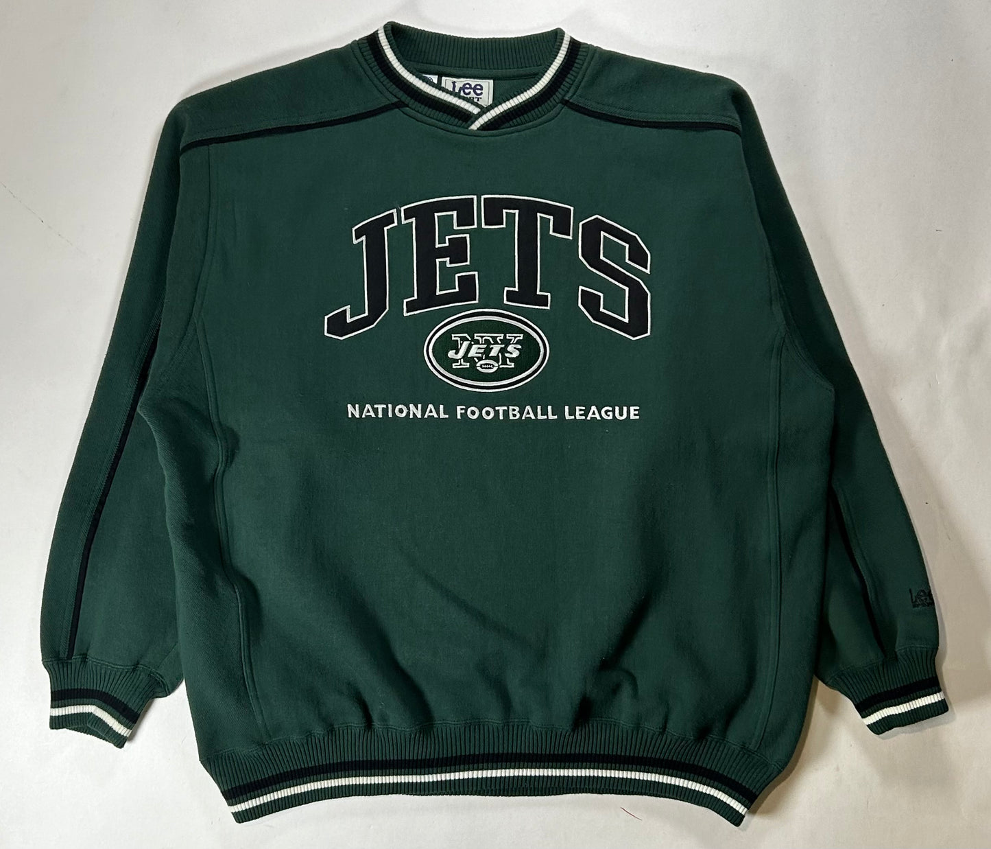 Vintage Lee Sport New York Jets NFL Embroidered Logo Crewneck Sweatshirt Green XL 27x29.25 Inches