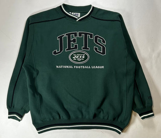 Vintage Lee Sport New York Jets NFL Embroidered Logo Crewneck Sweatshirt Green XL 27x29.25 Inches