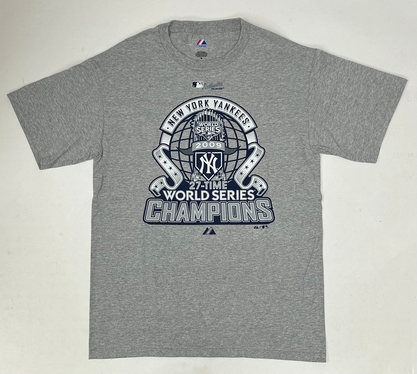 Majestic New York Yankees 2009 MLB World Series 27-Time Champions Tee Tagged Medium 20.5x29.5 Inches