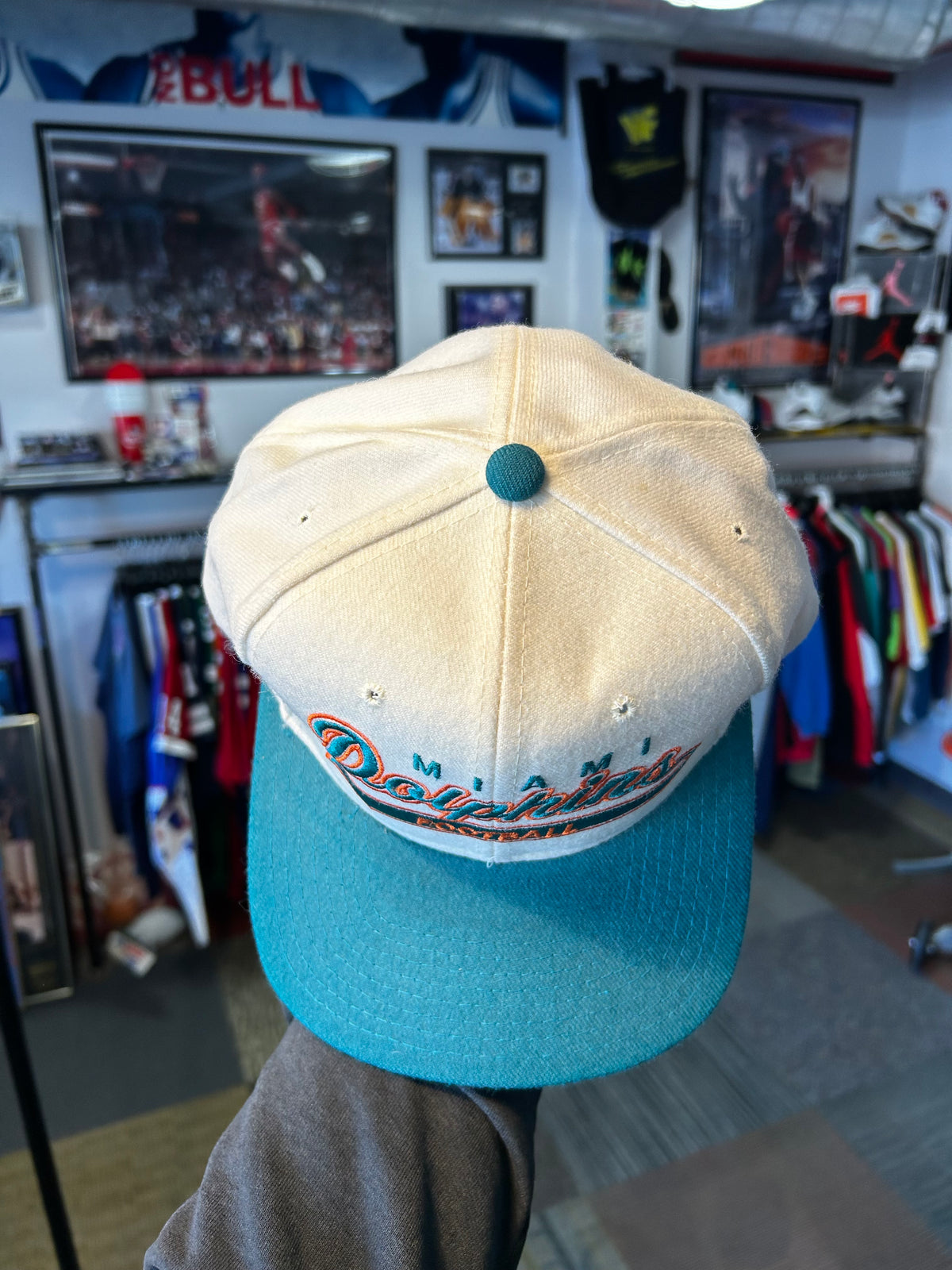 Vintage Miami Dolphins Football NFL Script Snapback Hat Starter Rare 90s Wool