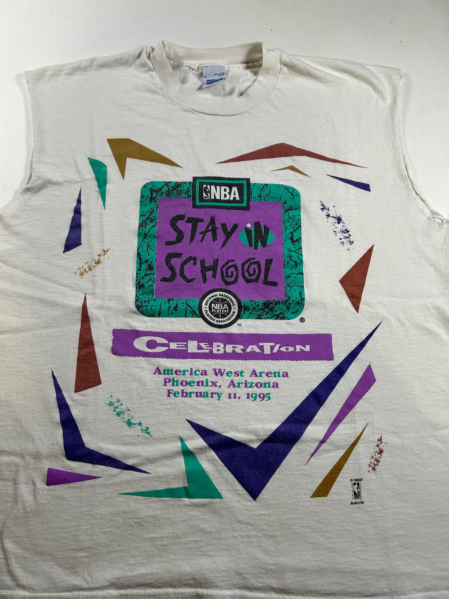 Vintage Salem Sportswear NBA Stay In School Celebration Phoenix Arizona 1995 Sleeveless XL 24.5x29.5 Inches Chopped Sleeveless Tee
