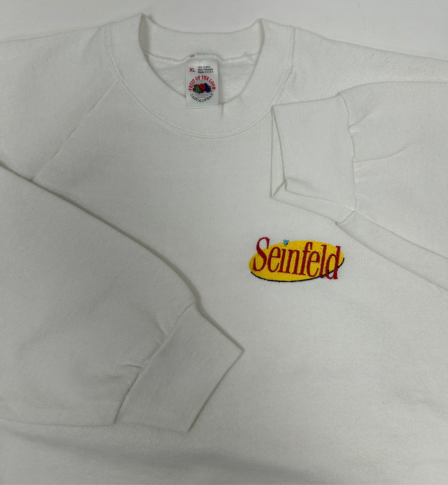 Vintage Seinfeld Embroidered Logo Crewneck Sweatshirt Promo 90s Rare L/XL 25x27.5 Inches