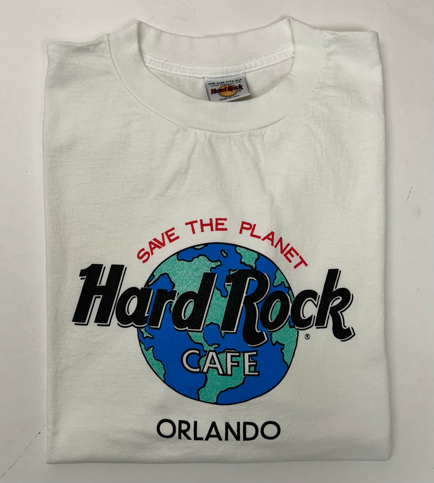 Vintage 90s Hard Rock Cafe Orlando Florida OSFA Fits Like 2XL/L 25.5x29.25 Inches White