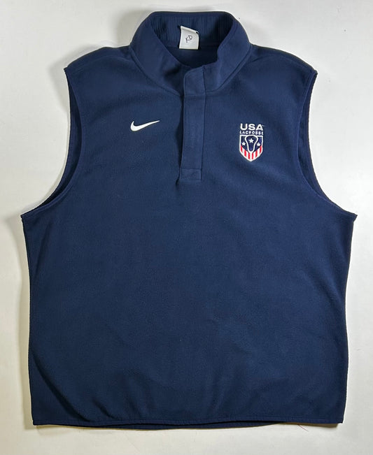 Nike USA Lacrosse Therma-Fit Victory Vest 1/4 Zip Fleece Navy Size Large 24.25x28.25 Iniches