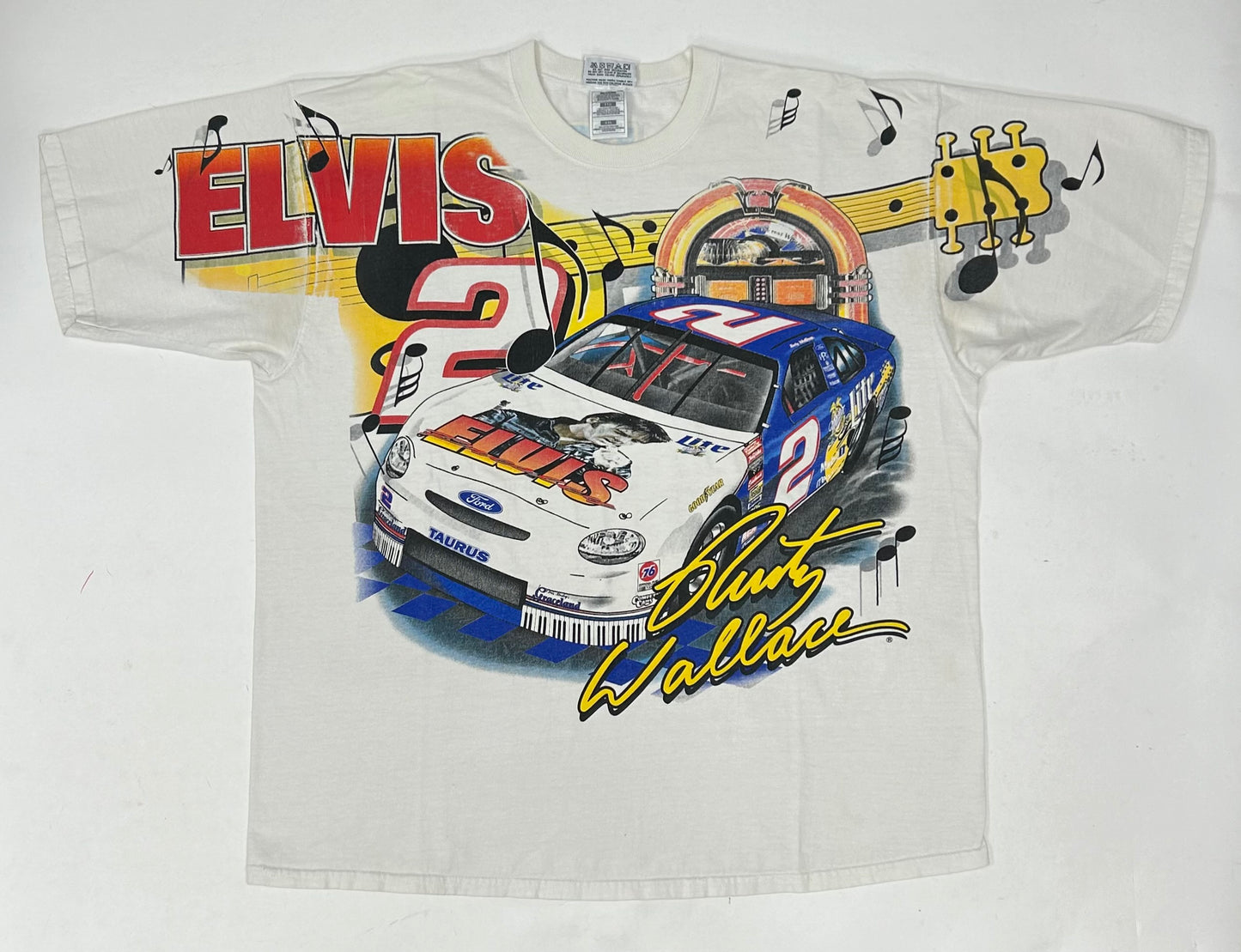Vintage NASCAR Rusty Wallace Elvis Presley  All Over Print T Shirt AOP Mens 2XL 26x30.5 Inches