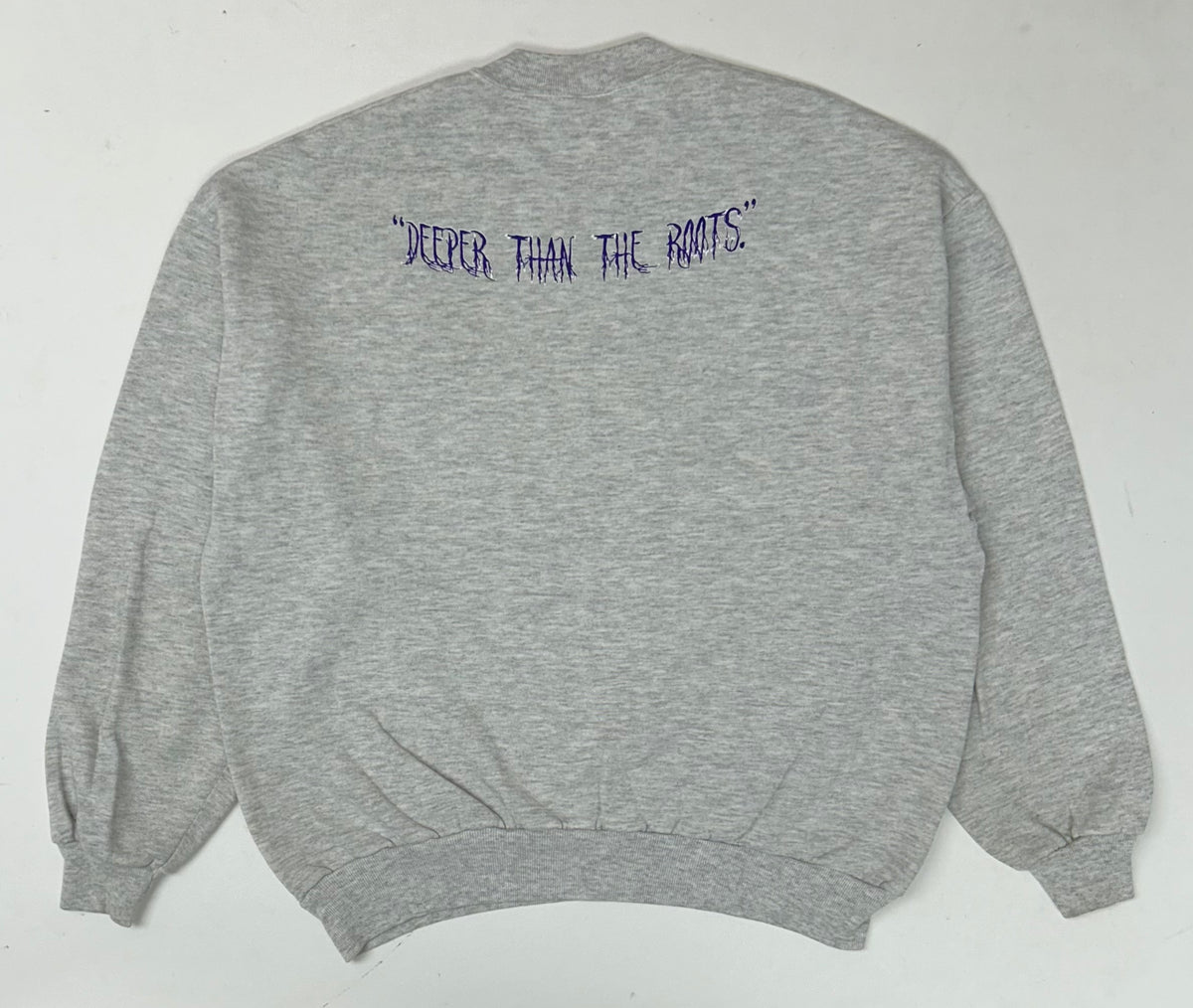 Edgewood New Jersey Deeper Than The Roots Crewneck Sweatshirt Jerzees Tag 50/50 Blend USA Heather Gray Thin Boxy Fit 24.5x25.75 Inches As Is
