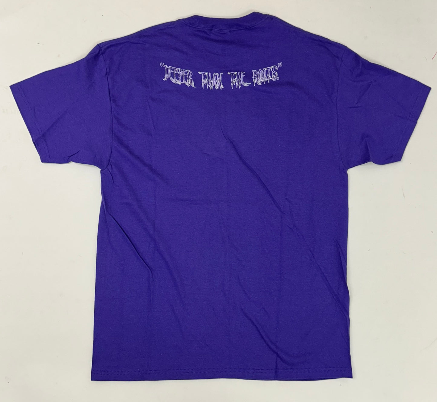 Edgewood NJ first edition “Deeper Than The Roots.” Tee Hanes Beefy-T USA/Mexcio 100% Cotton Purple