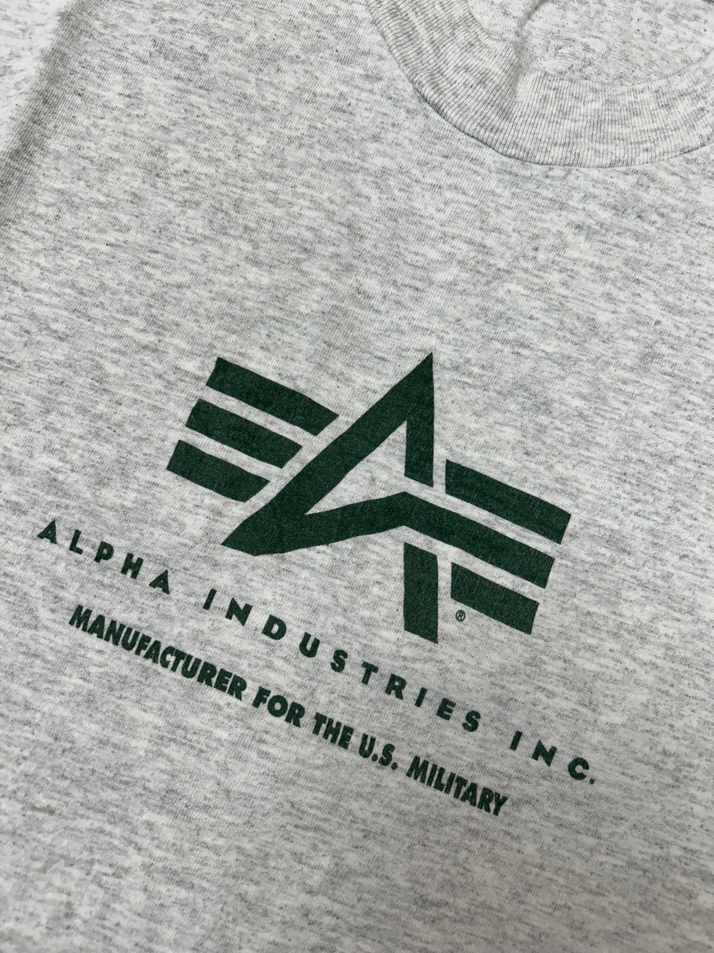 Vintage Alpha Industries Graphic T-Shirt Heather Grey Made in USA Large 21.25x30 Inches
