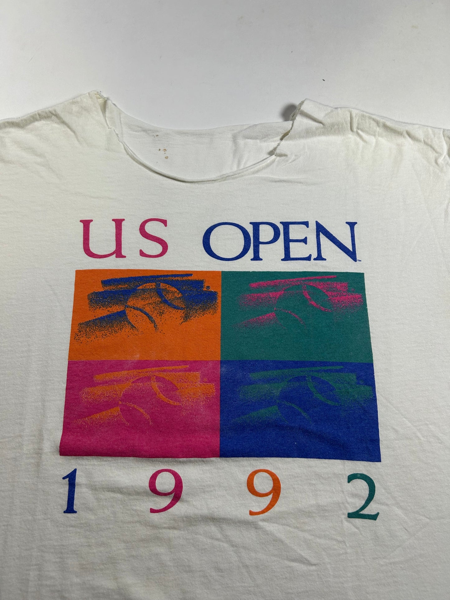 Vintage 1992 US Open Tennis Chopped Tee XL 24x27.25 Inches As Is Has Marks & Wear