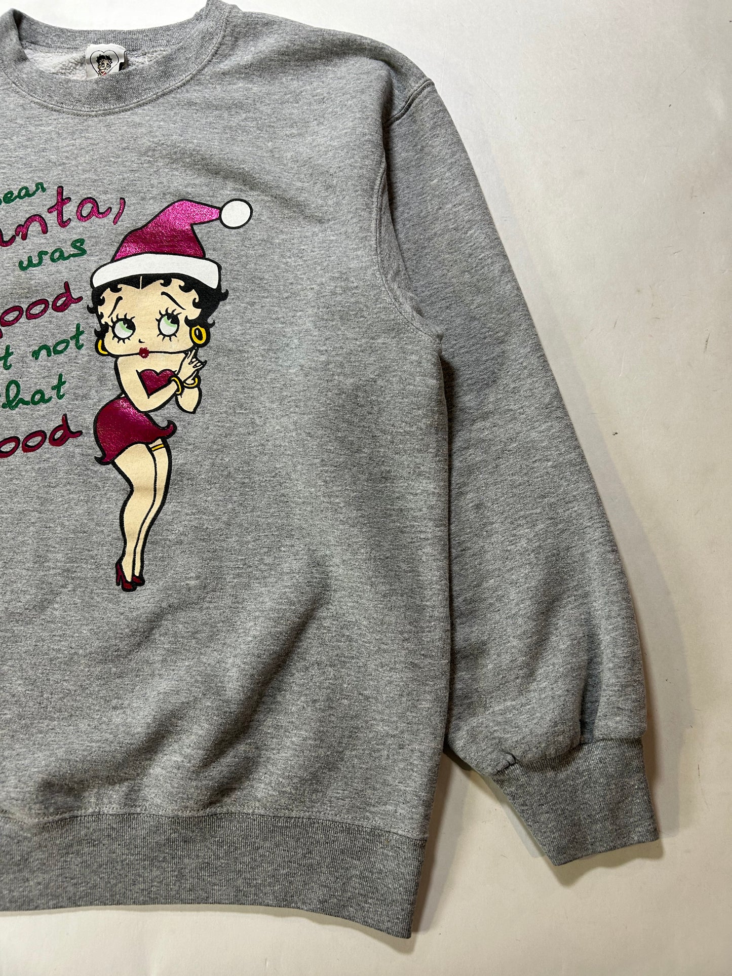 Vintage 2004 Betty Boop Dear Santa Christmas Holiday Crewneck Sweatshirt Large/Medium Fit 23.25x27.25 Inches As Is