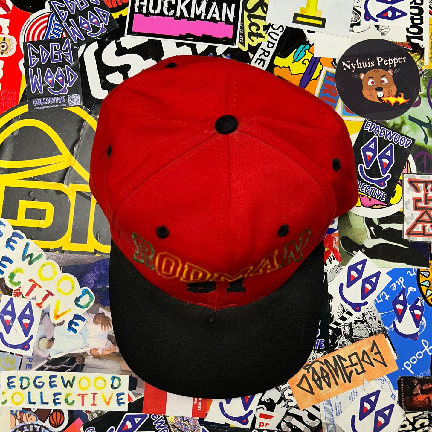 Vintage Dennis Rodman SnapBack Hat Rodman 91 Spell Out KC Caps Red Rare 90s