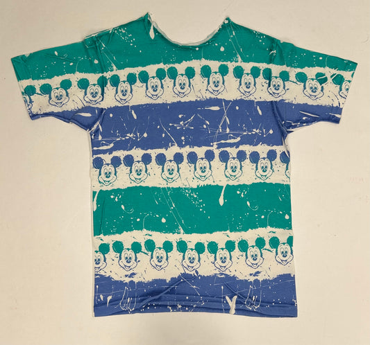 Vintage 80s Disney Mickey Mouse All Over Print Chopped Neck Tee Large/Medium 21x30.5 Inches