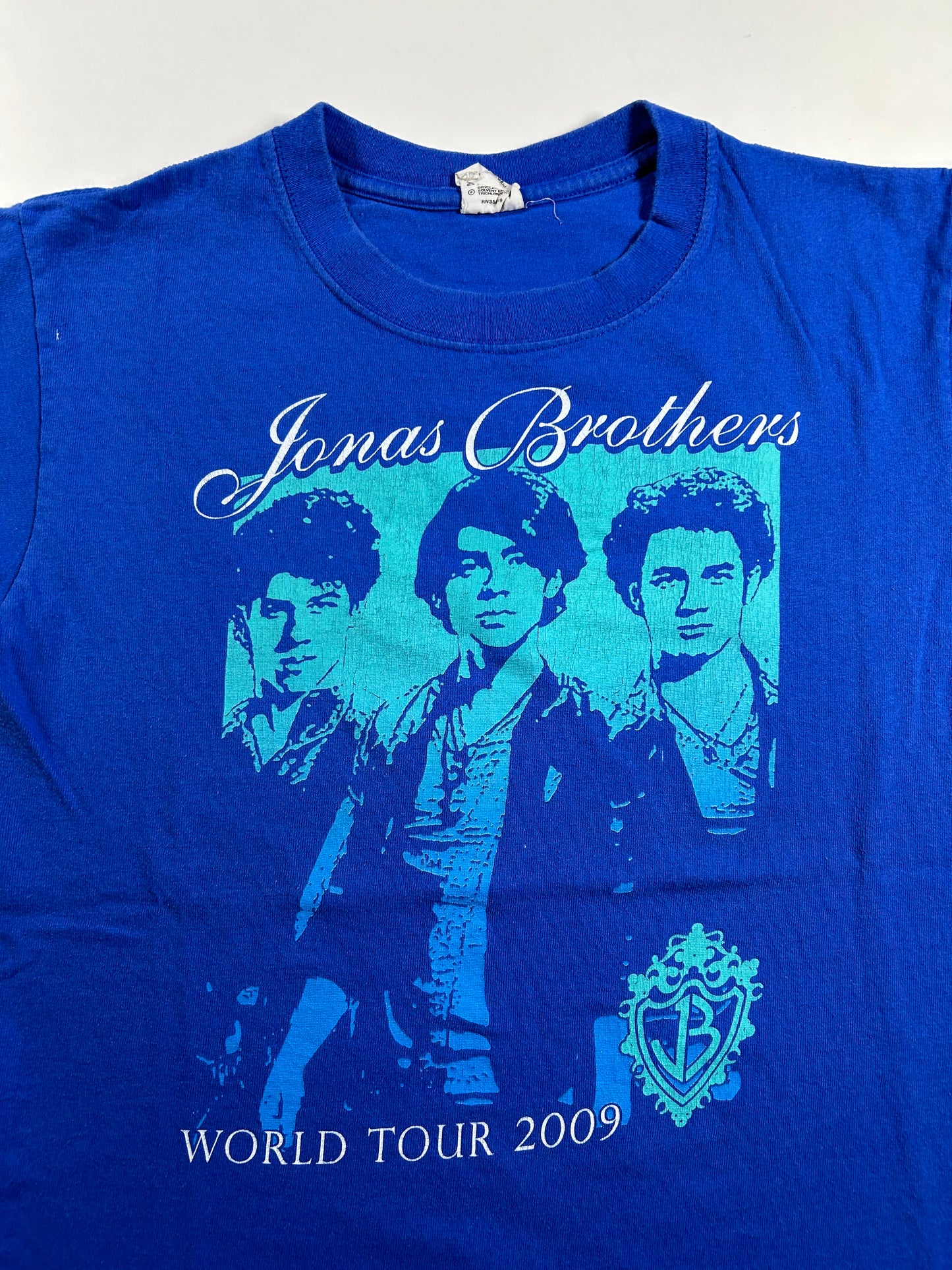 Vintage Jonas Brothers World Tour 2009 Shirt Blue Concert Band Tee Small 18x25 Inches As Is