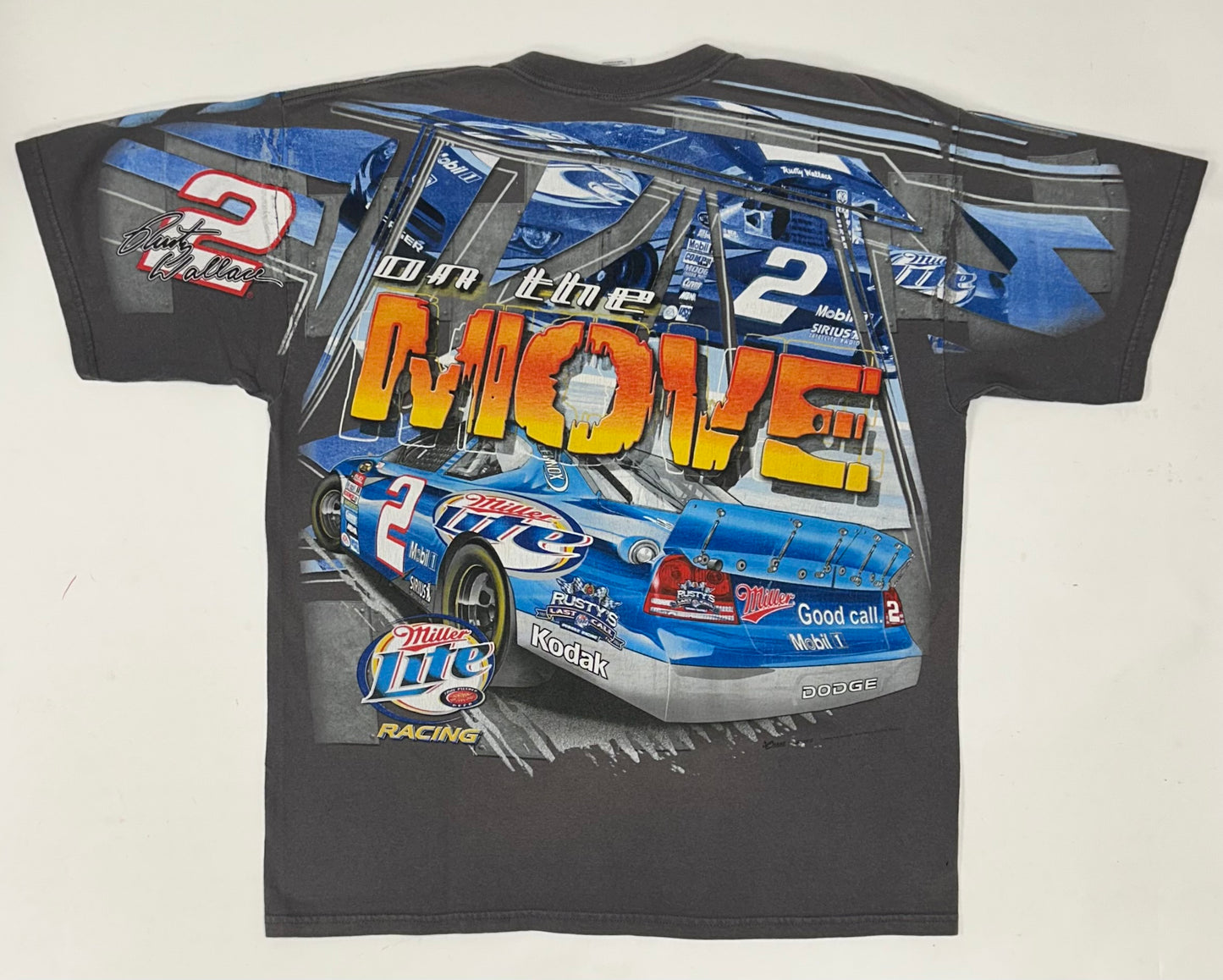 Vintage NASCAR Rusty Wallace Rusty’s Last Call All Over Print Shirt Dodge Car XL 24x30 Inches