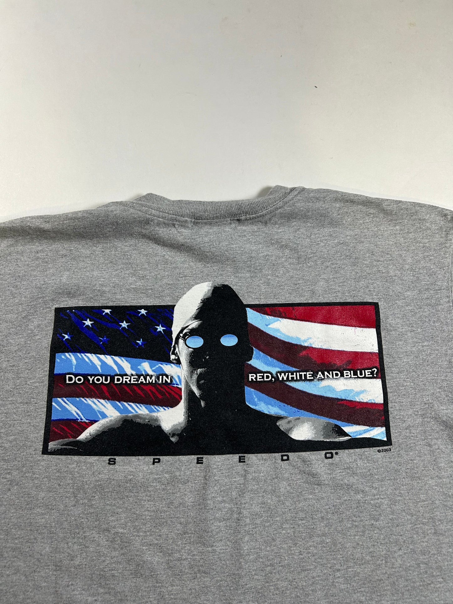 Vintage Speedo Do You Dream In Red, White And Blue? USA Swim T-Shirt Medium 20.25x27 Inches 2003