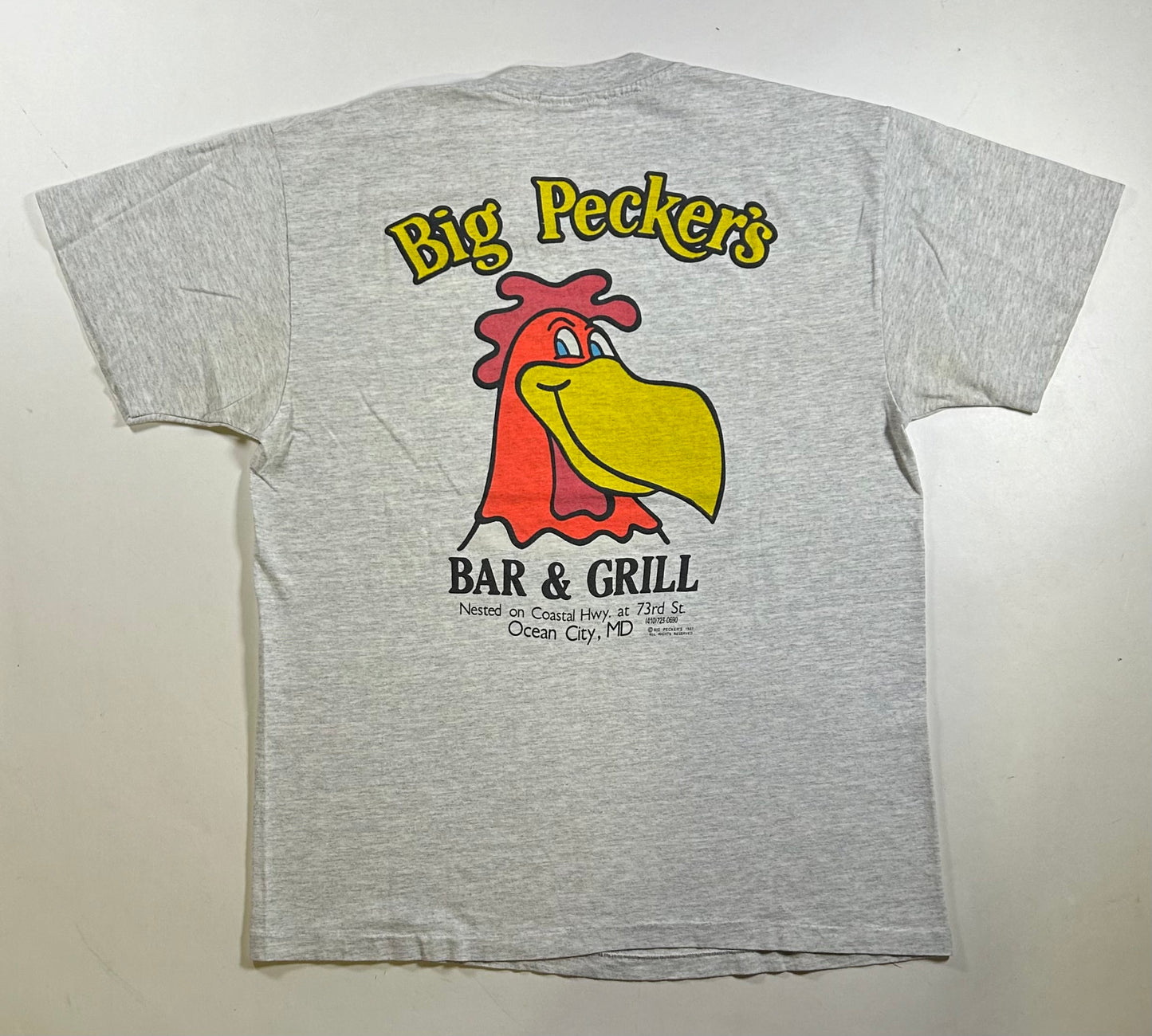 Vintage 90a Big Pecker’s Bar & Grill Ocean City Maryland Tee Large 21.5x28.25 Inches As Is Worn In