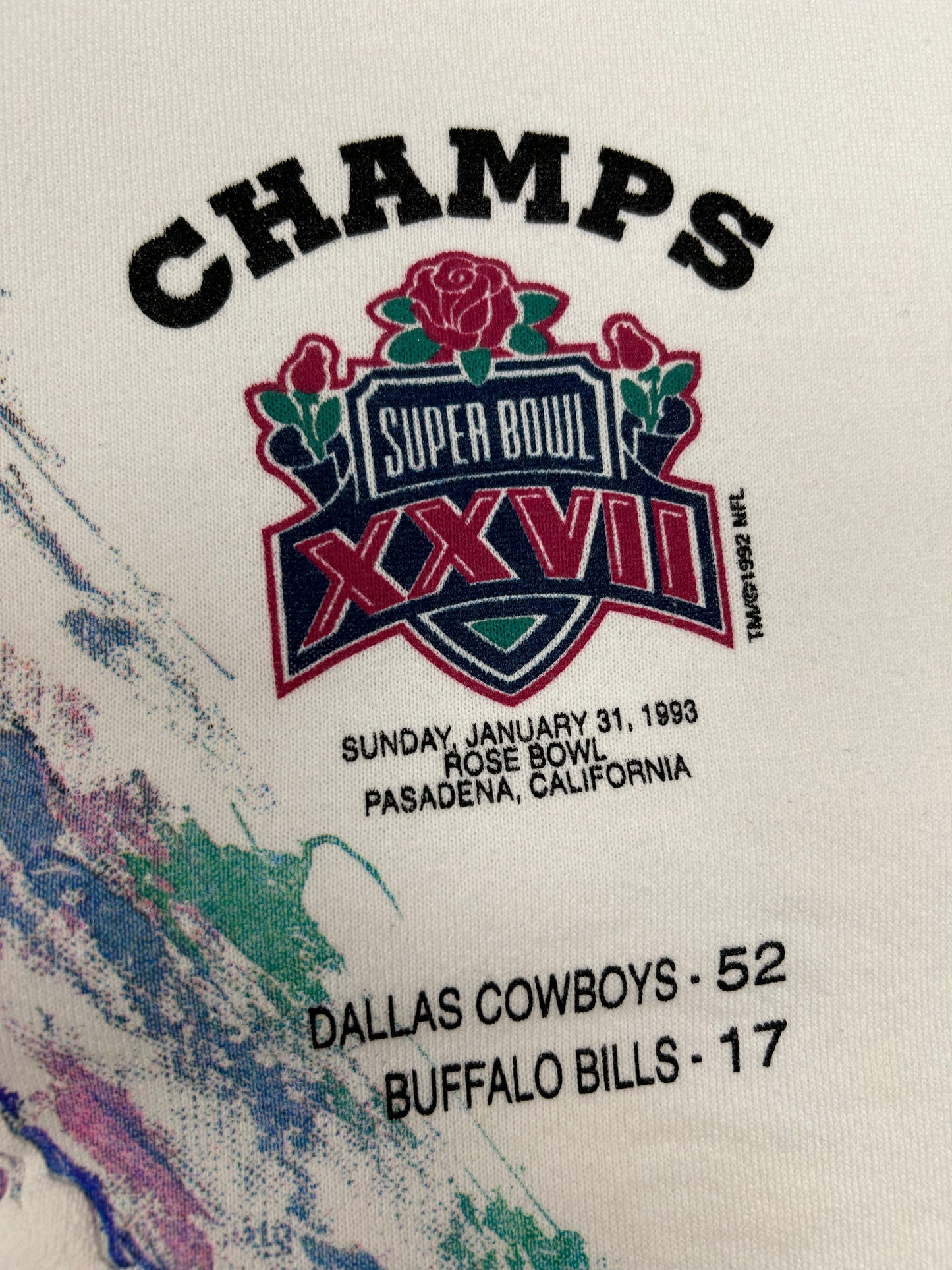 Vintage 1993 Dallas Cowboys NFL Super Bowl XXVII Crewneck Sweatshirt 23.25x28 Inches L/M Fit