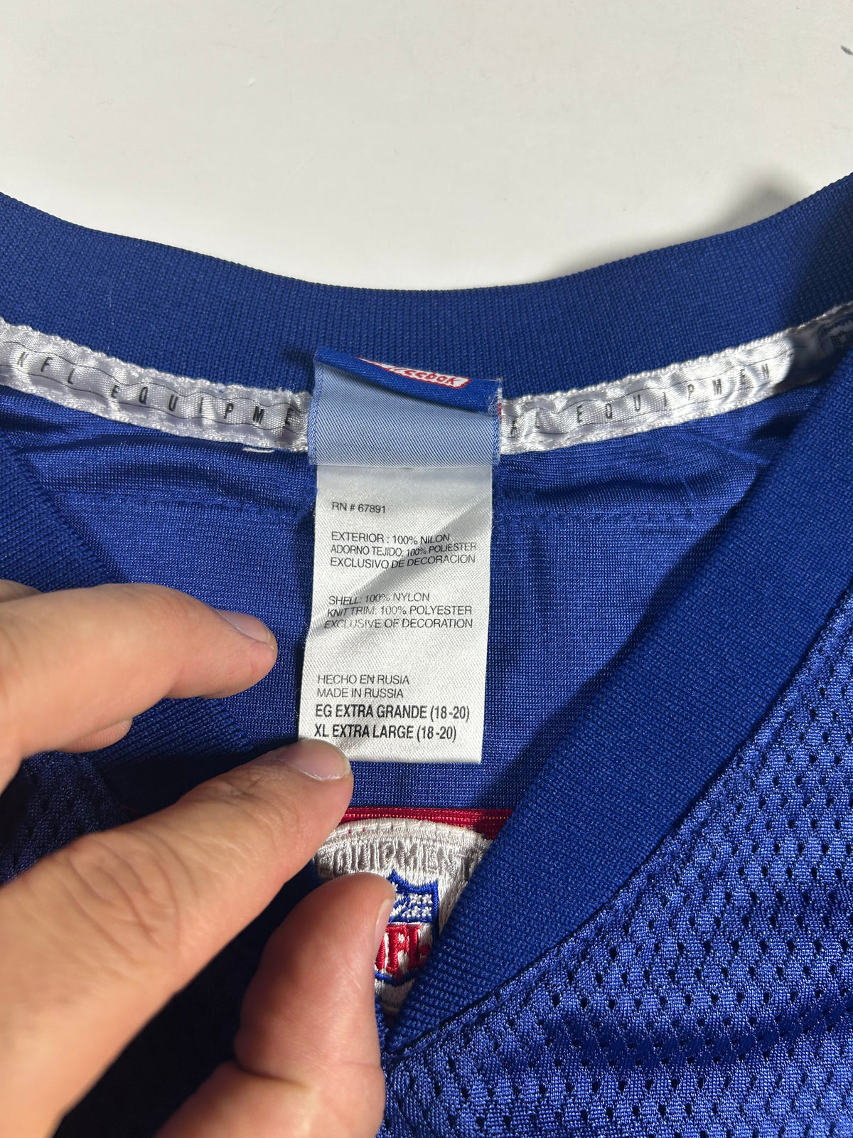 Reebok New York Giants Eli Manning NFL Jersey Blue Youth Size XL Adult Small Fit 21x28.25/30.75 Inches