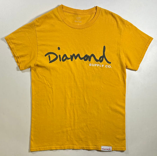 Diamond Supply Co. Script Logo Skateboarding Skate T-shirt Small 17.75x26.25 Inches Yellow As Is