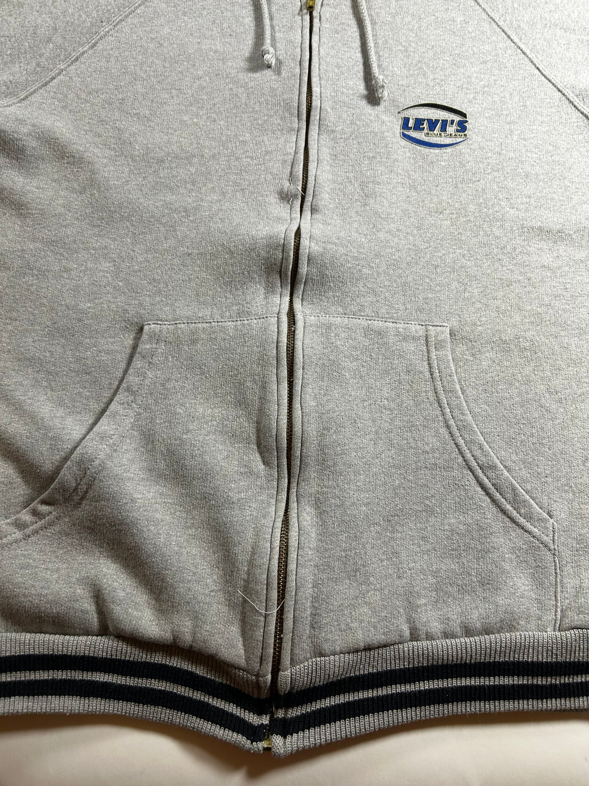 Vintage Levi’s Blue Jeans Zip Hooded Sweatshirt Large 25.75x29.5 Inches