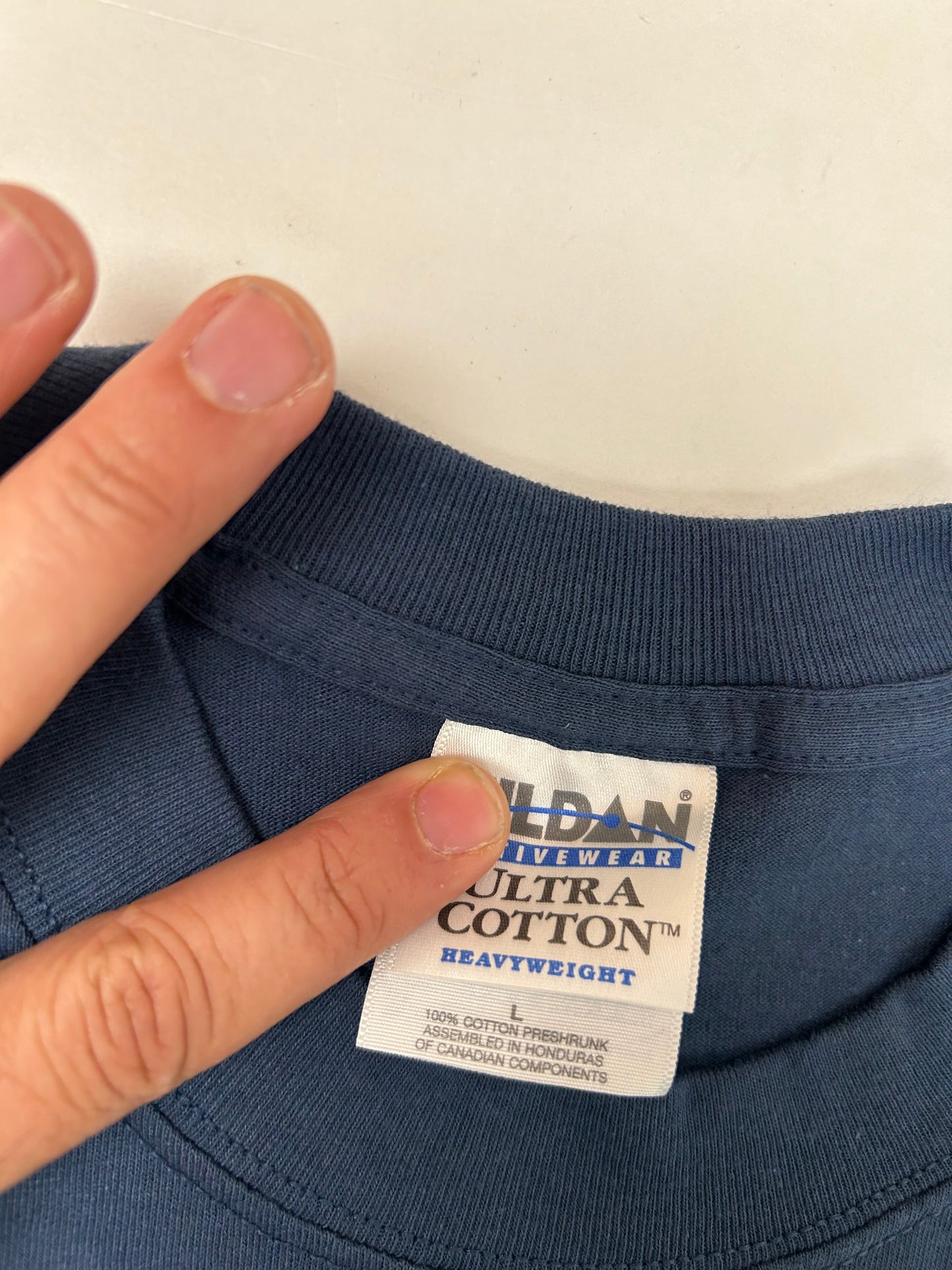 Edgewood NJ first edition “Deeper Than The Roots.” Tee Large 22.25x31 Inches 00s Gildan 100% Cotton USA/Honduras Slate Blue