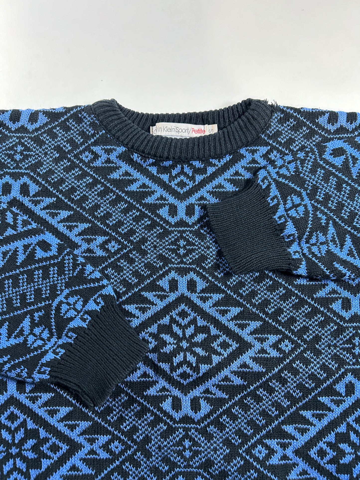 Vintage Calvin Klein Sport Petite Blue Black Geometric 90s USA Made Small Women’s 19x22 Inches