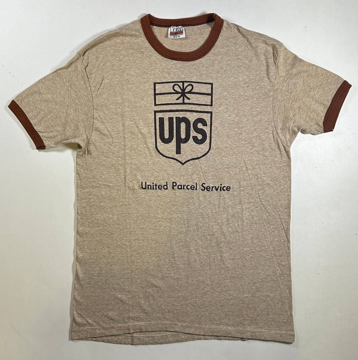 Vintage 80s UPS UNITED Parcel Service Shipping Walk America 1982 Ringer Tee Hanes L/M Fit 20.75x30.25 Inches