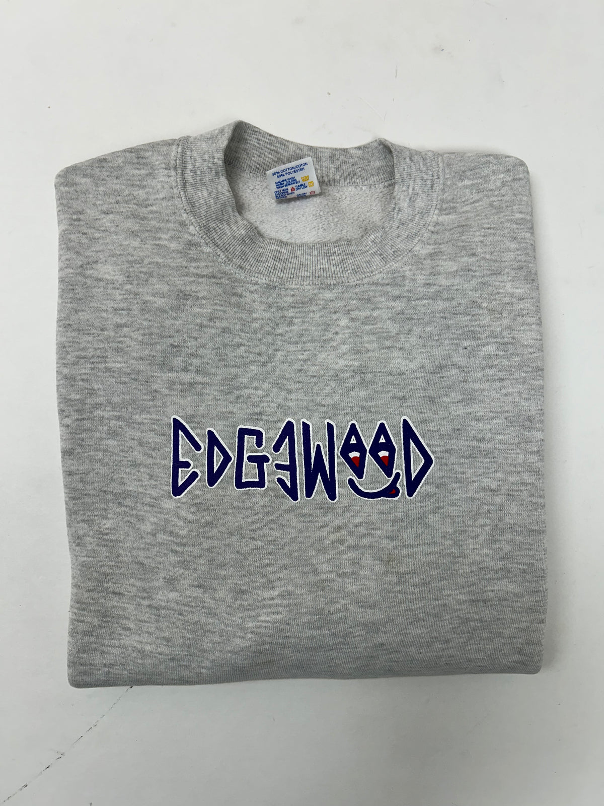 Edgewood New Jersey Deeper Than The Roots Crewneck Sweatshirt Jerzees Tag 50/50 Blend USA Heather Gray Thin Boxy Fit 24.5x25.75 Inches As Is