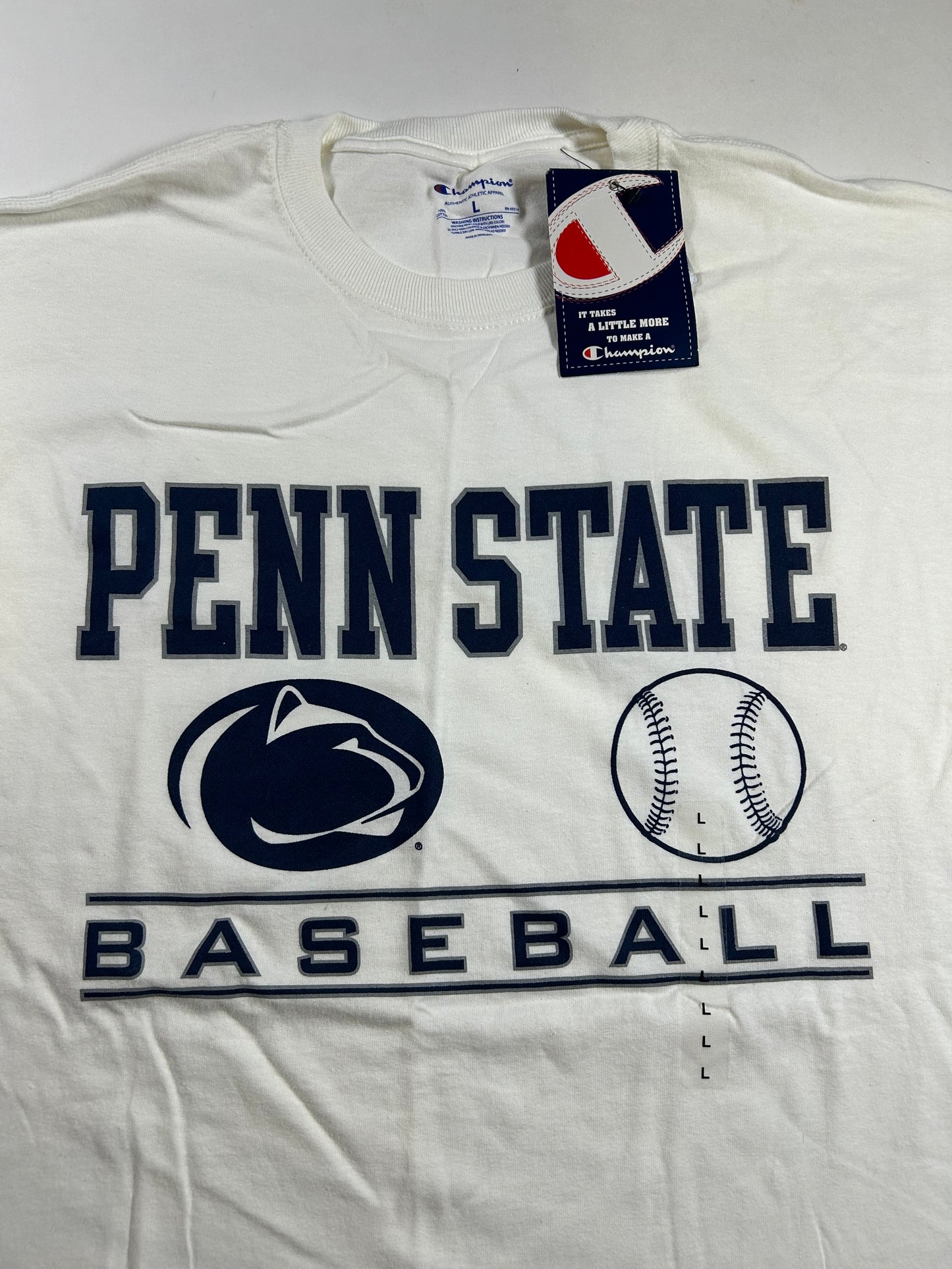 Penn State Nittany Lions Baseball NCAA College Champion Tee Large 21.75x31.25 Inches White Brand New