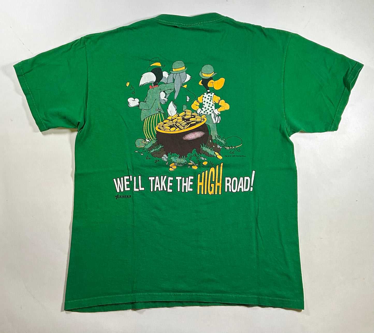 Vintage Looney Tunes Luck Of The Irish Cartoon Double Sided 1993 Tee Green XL/L