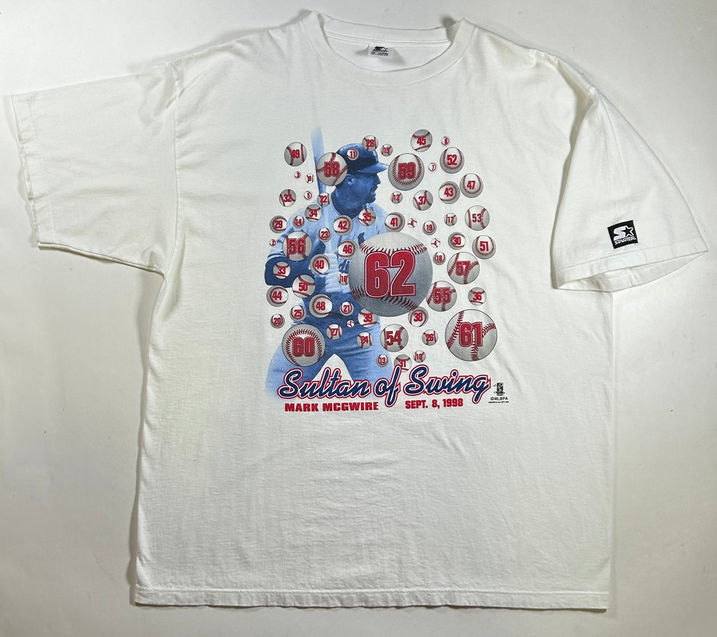 Vintage Starter 1998 Mark McGwire Sultan Of Swing St. Louis Cardinals Tee 2XL 26.75x33.25 Inches