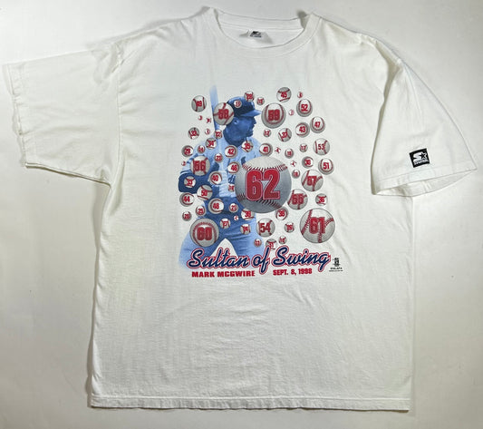 Vintage Starter 1998 Mark McGwire Sultan Of Swing St. Louis Cardinals Tee 2XL 26.75x33.25 Inches