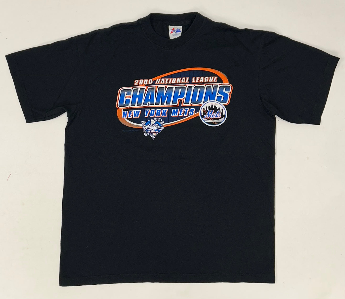 Vintage Majestic New York Mets 2000 National League Champions World Series MLB Roster Tee Large 23x29 Inches